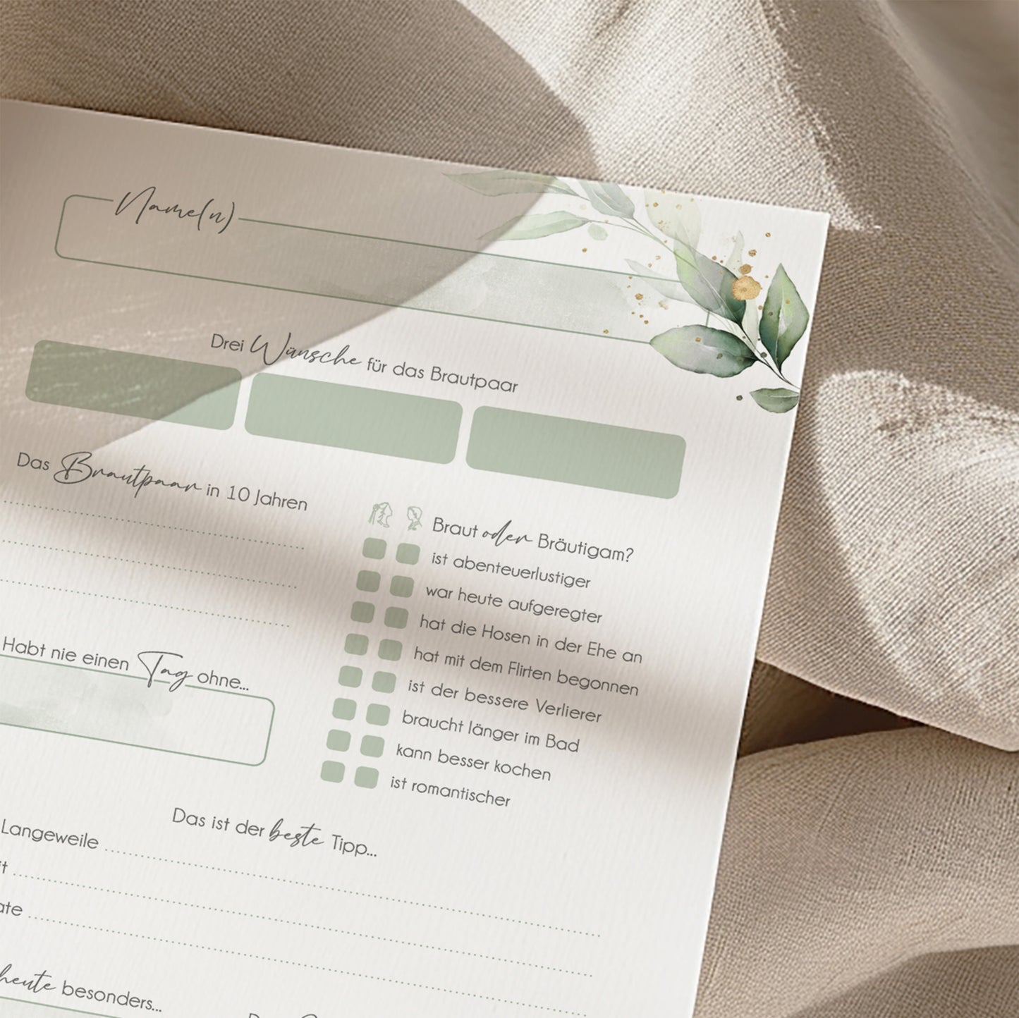 Gästebuchkarten „Greenery Eukalyptus“ – Hochzeit | DIN A5