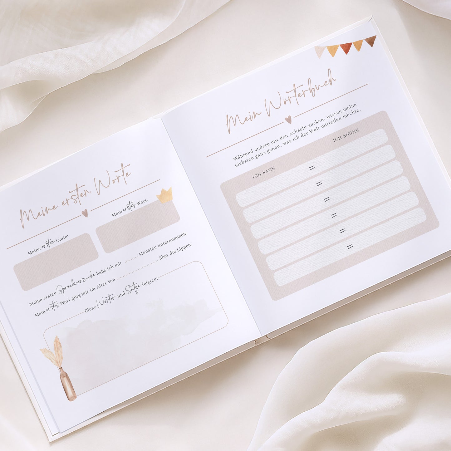 Babyalbum „Mein erstes Jahr“ – Boho in weiß & beige | Quadratisch