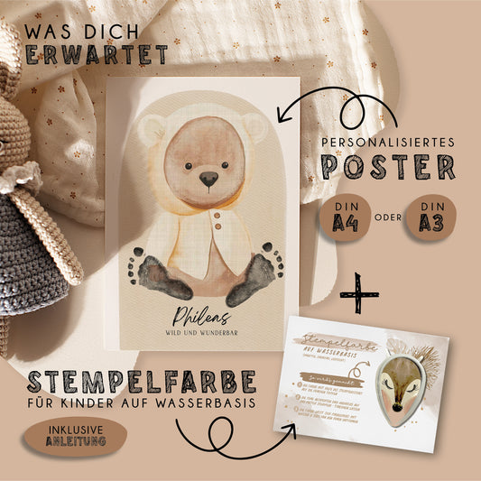 Fußabdruck Poster „Teddybär“ – personalisierbar