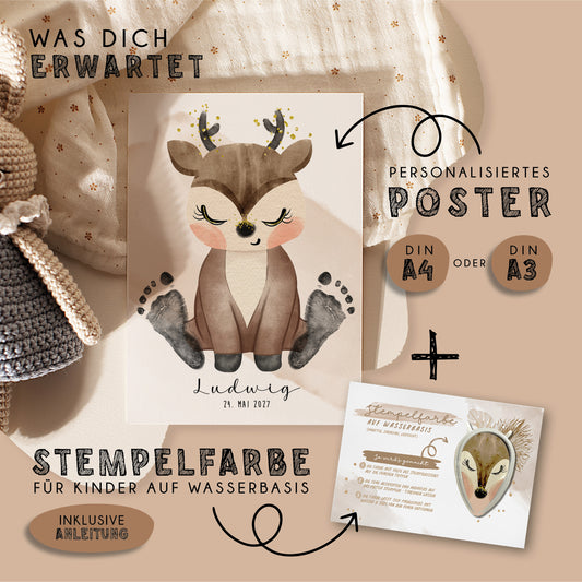 Fußabdruck Poster „Rentier“ – personalisierbar