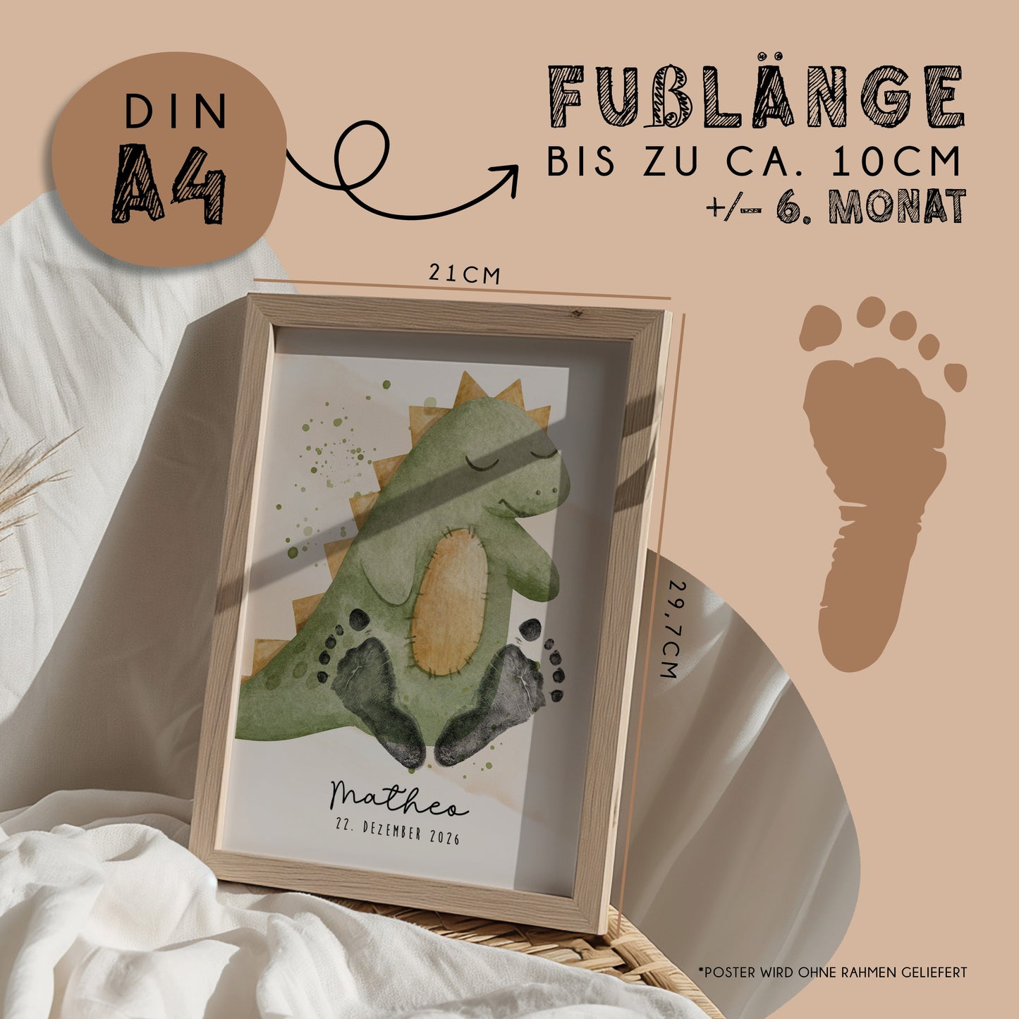 Fußabdruck Poster „Dino“ – personalisierbar