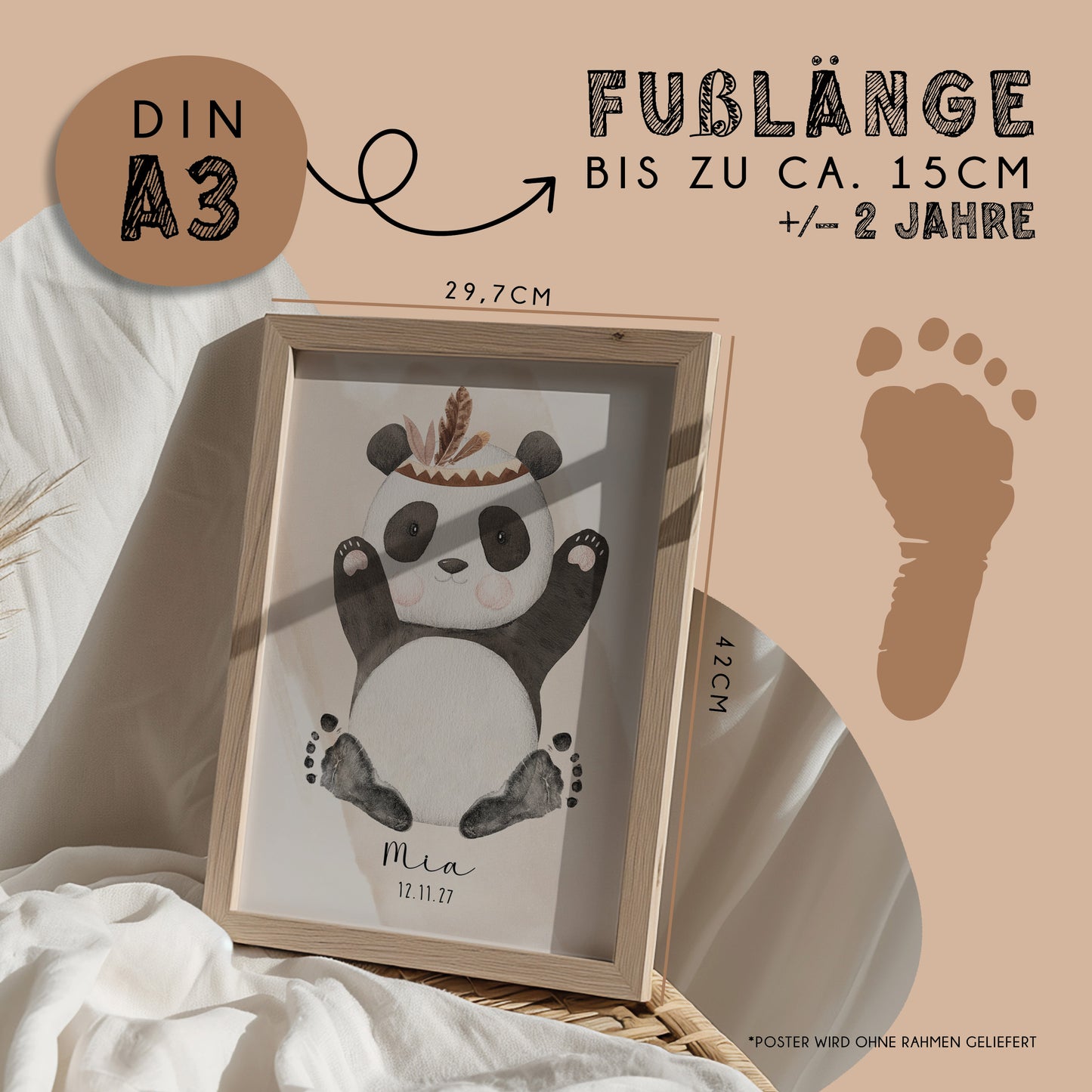 Fußabdruck Poster „Panda“ – personalisierbar