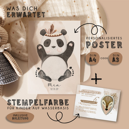 Fußabdruck Poster „Panda“ – personalisierbar