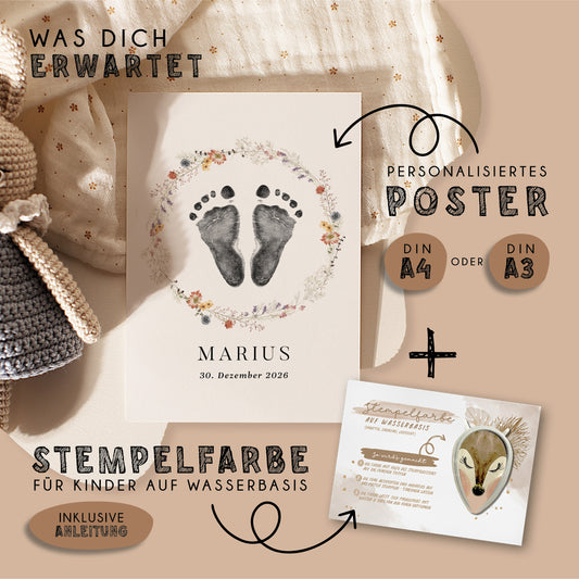 Fußabdruck Poster „Wildblumen“ – personalisierbar
