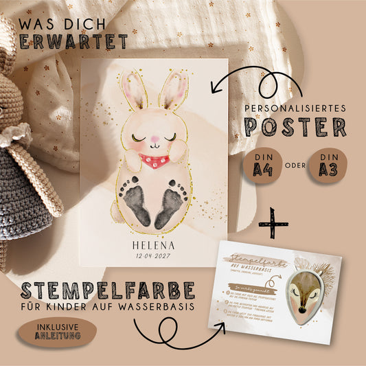 Fußabdruck Poster „Hase“ – personalisierbar