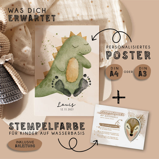 Fußabdruck Poster „Dino“ – personalisierbar