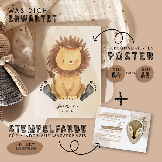 Fußabdruck Poster „Löwe mit Mähne“ – personalisierbar