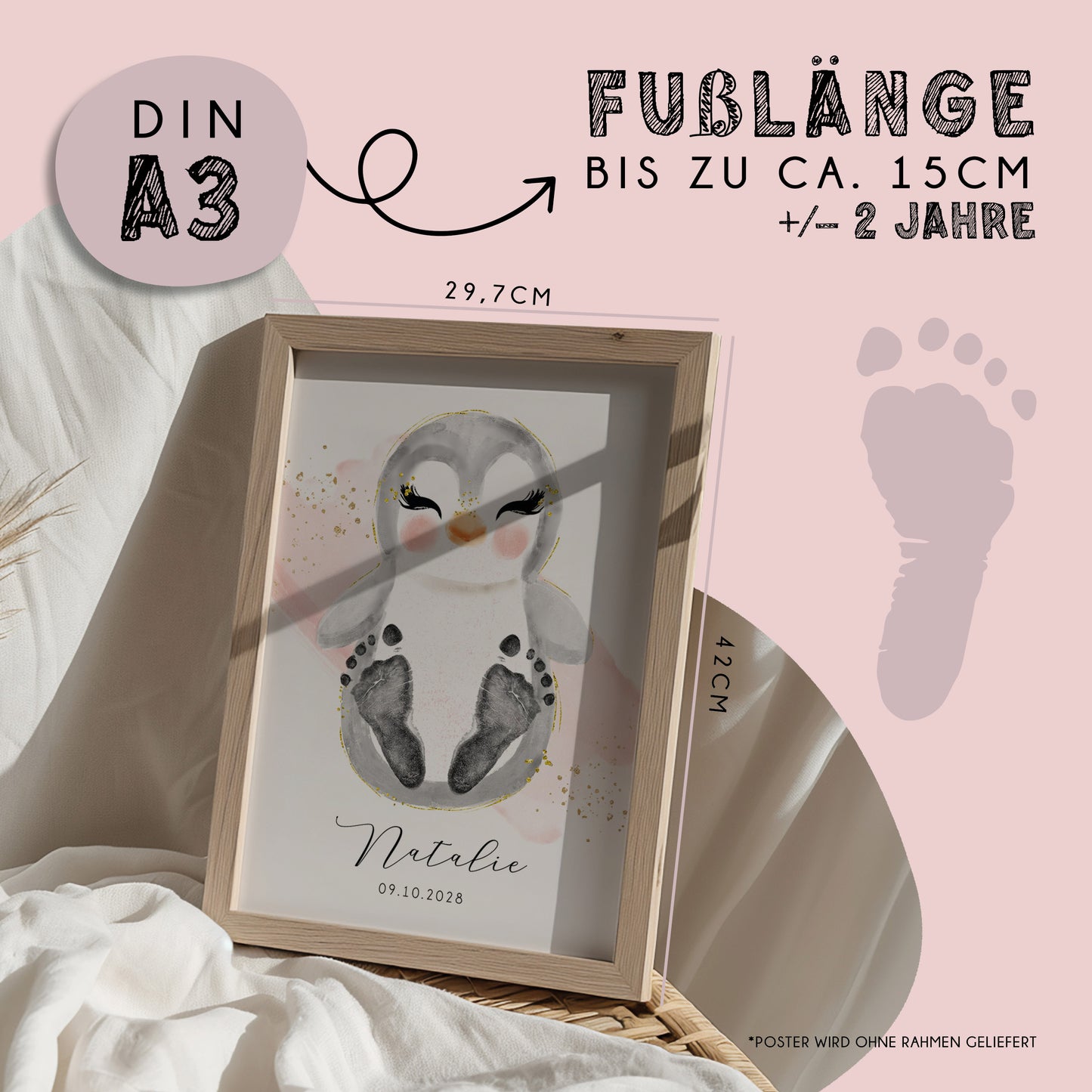 Fußabdruck Poster „Pinguin“ – personalisierbar