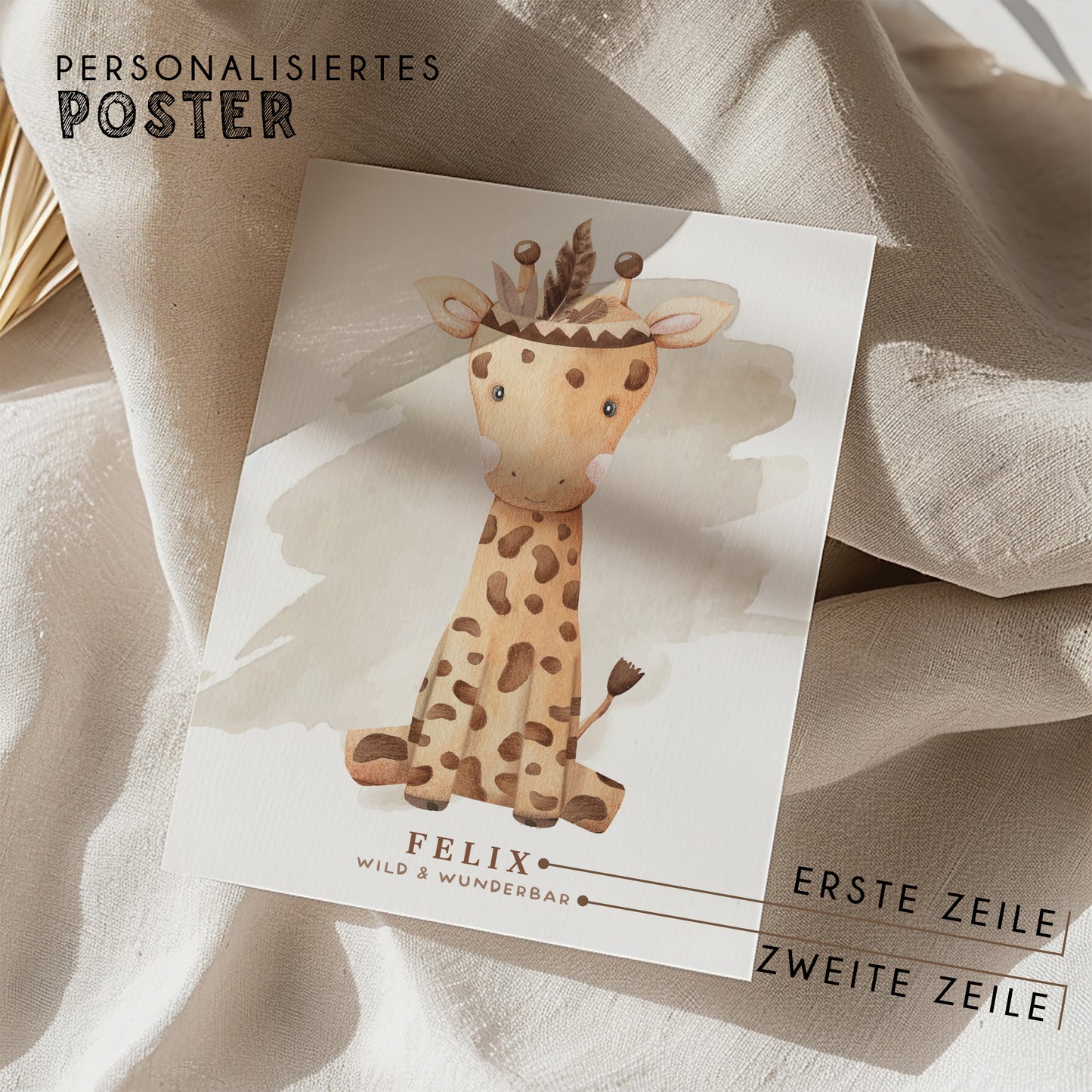 Fußabdruck Poster „ Boho Giraffe“ – personalisierbar