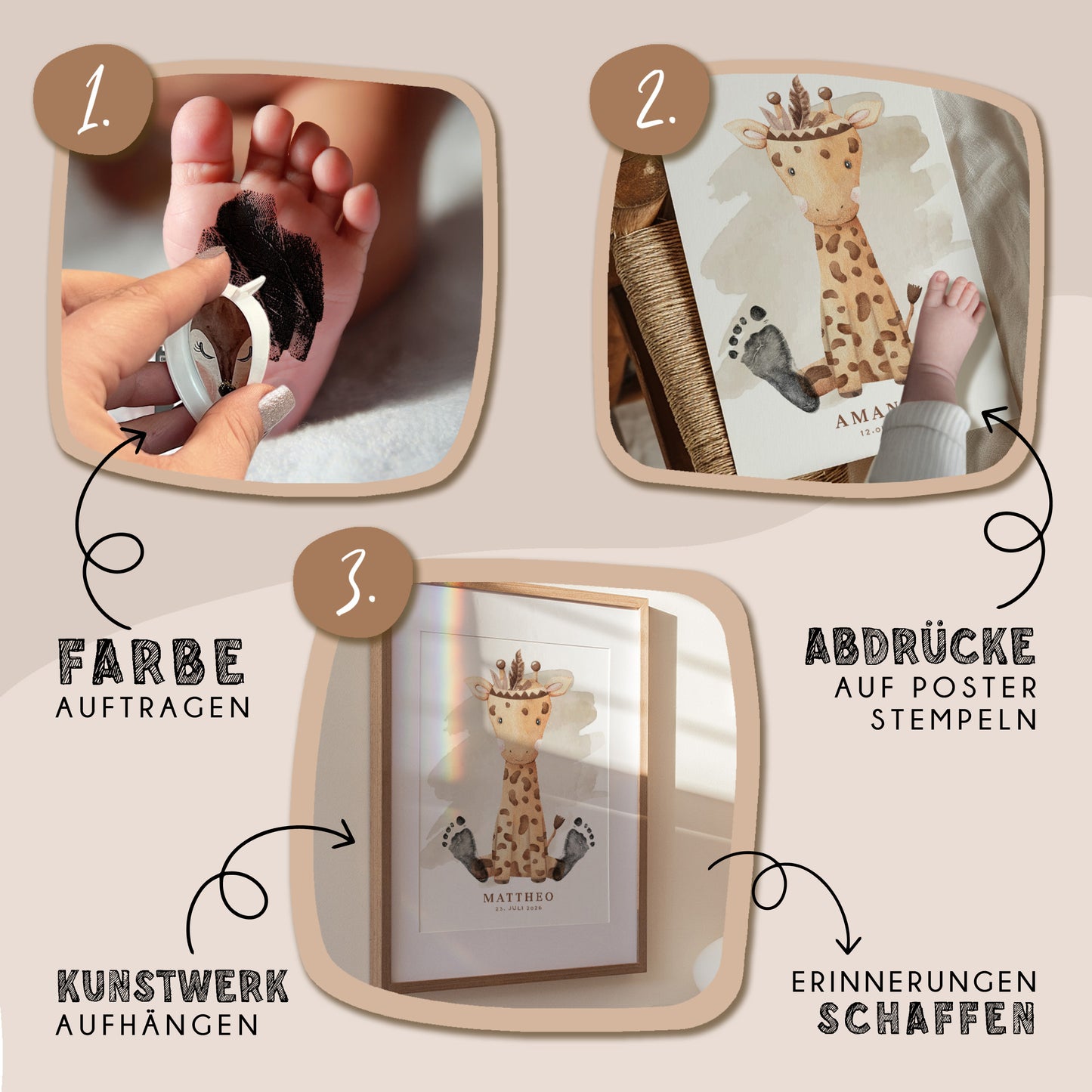 Fußabdruck Poster „ Boho Giraffe“ – personalisierbar
