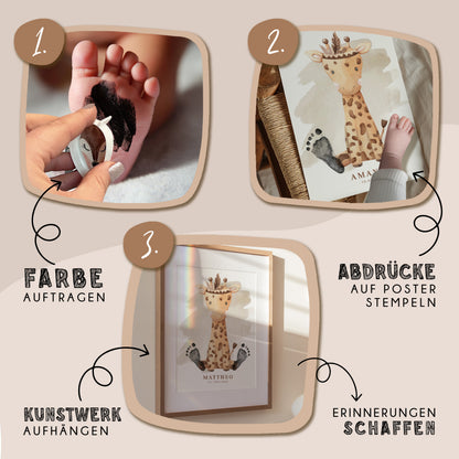 Fußabdruck Poster „ Boho Giraffe“ – personalisierbar