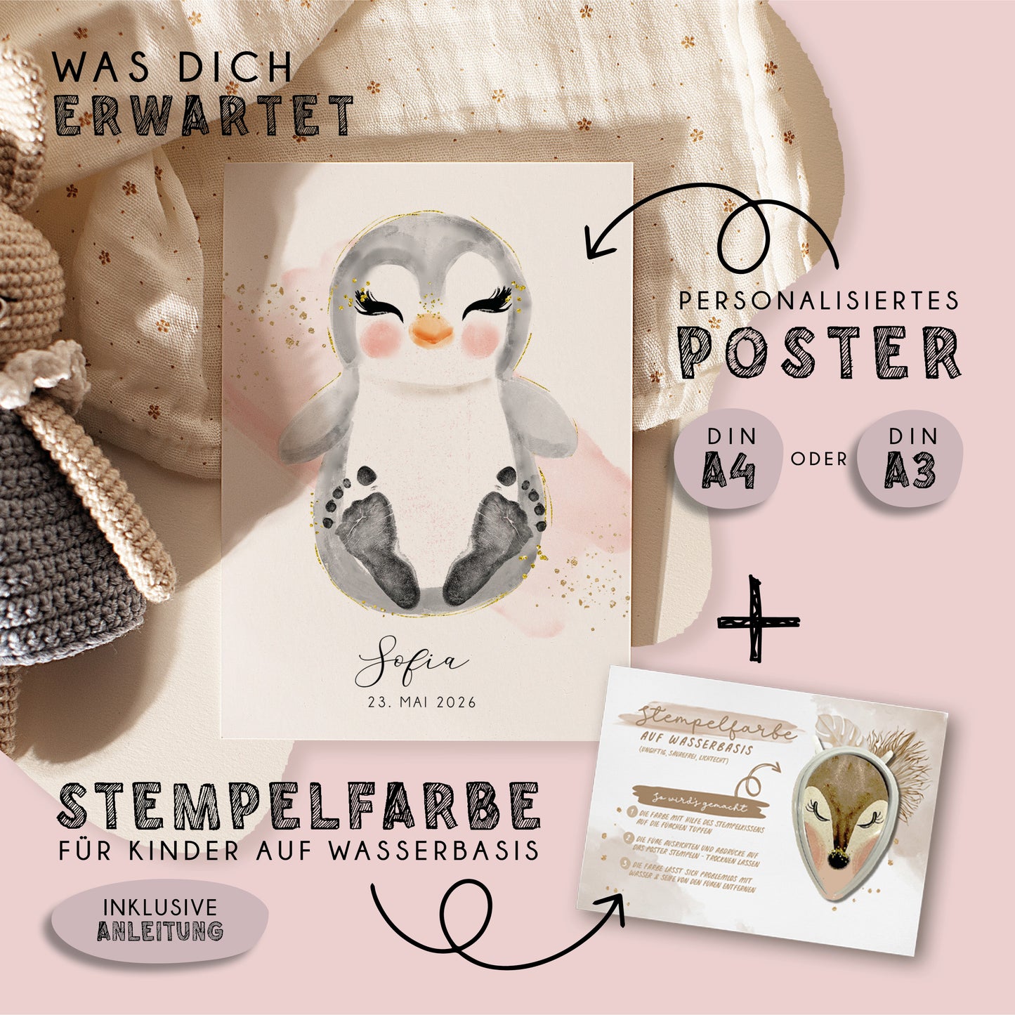 Fußabdruck Poster „Pinguin“ – personalisierbar