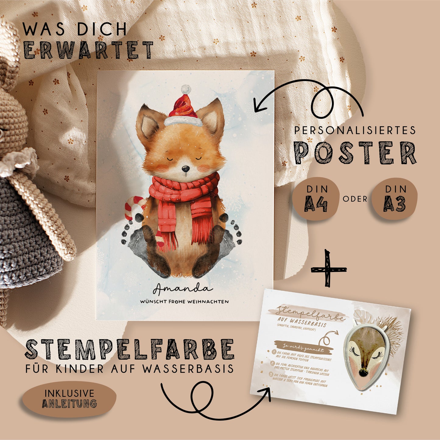Fußabdruck Poster „Weihnachtsfuchs“ – personalisierbar