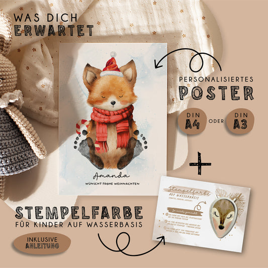 Fußabdruck Poster „Weihnachtsfuchs“ – personalisierbar