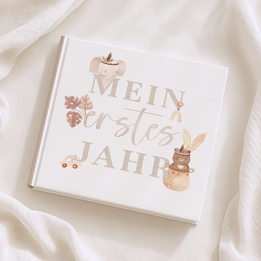 Babyalbum „Mein erstes Jahr“ – Boho in weiß & beige | Quadratisch