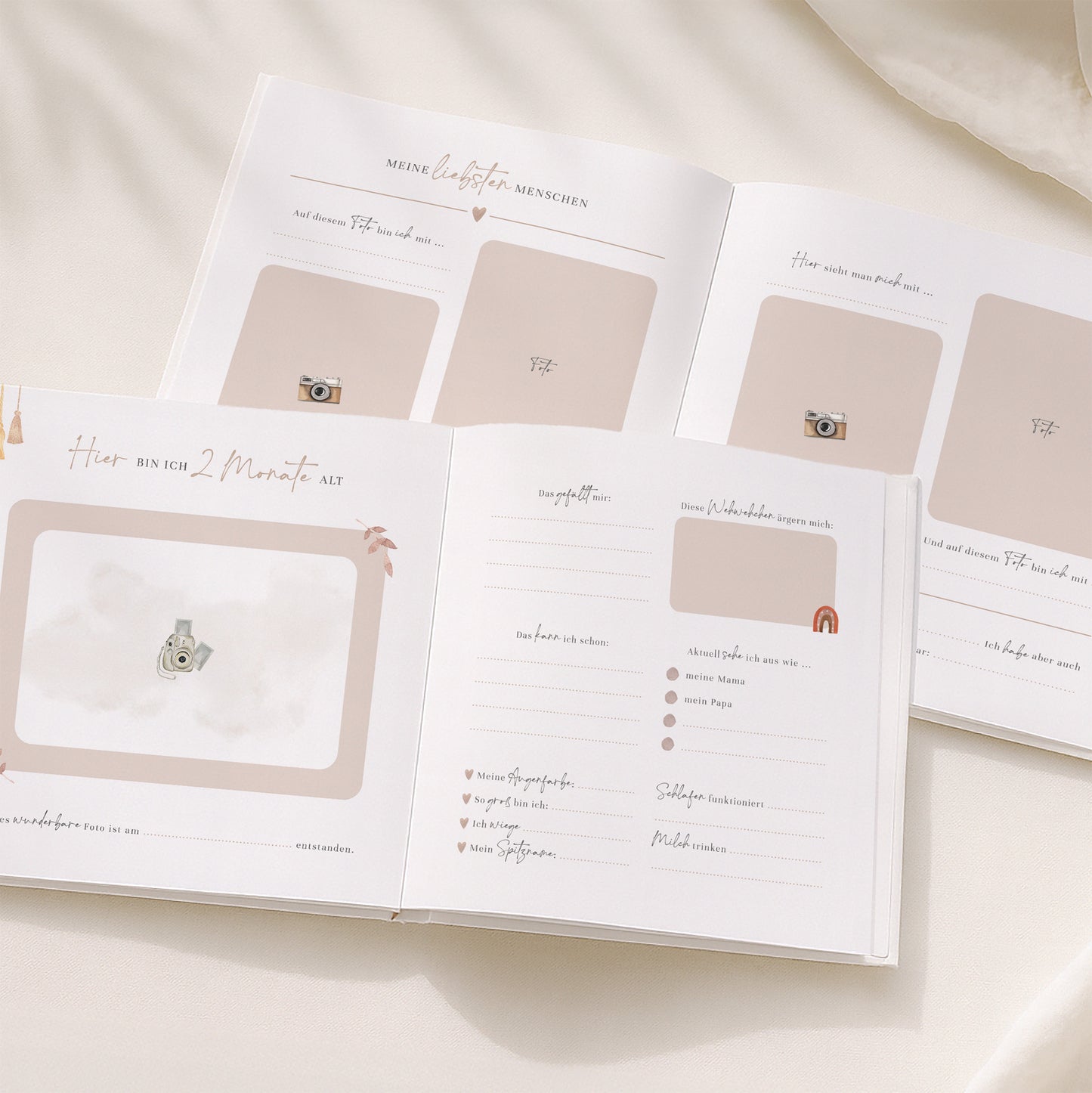 Babyalbum „Mein erstes Jahr“ – Boho in weiß & beige | Quadratisch