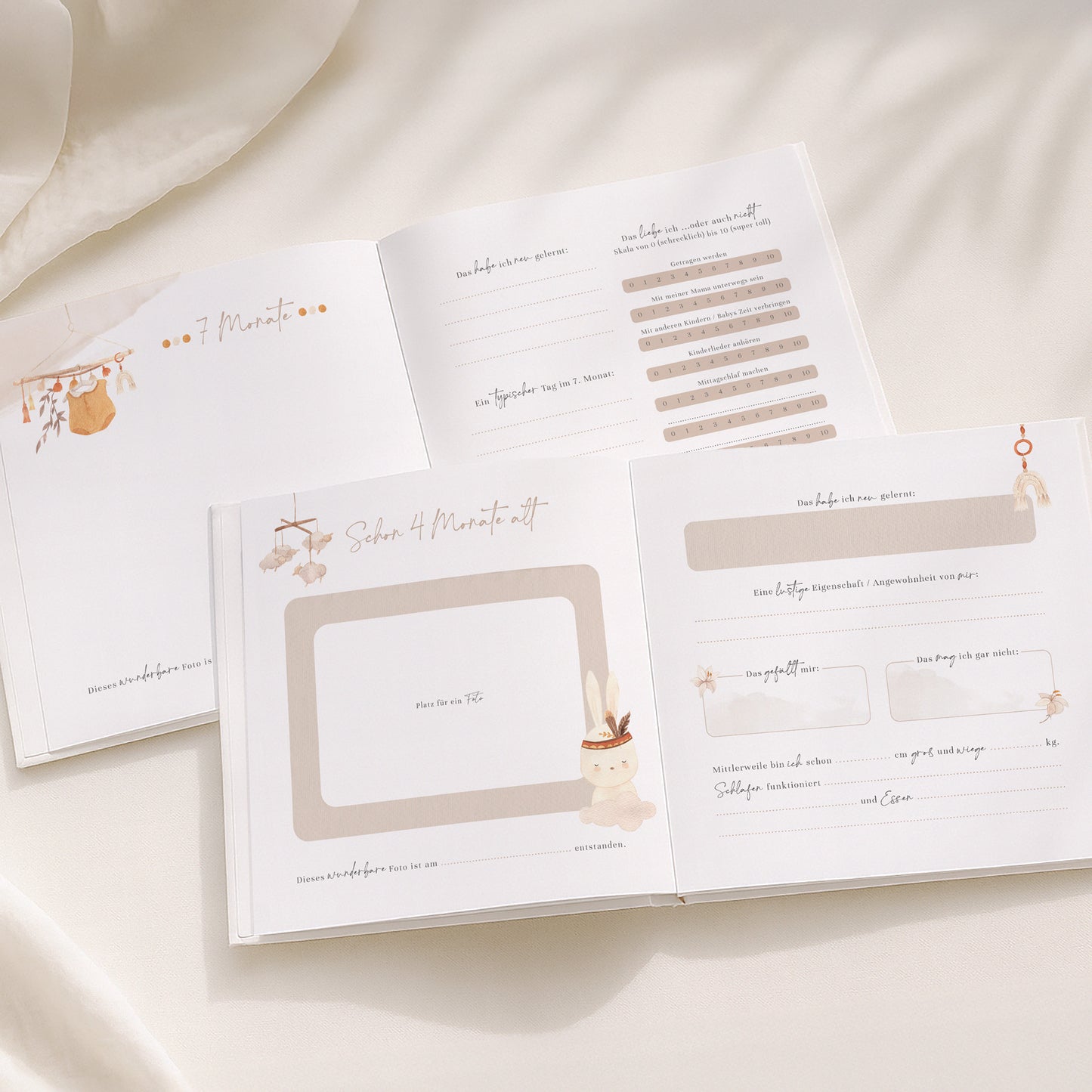 Babyalbum „Mein erstes Jahr“ – Boho in weiß & beige | Quadratisch