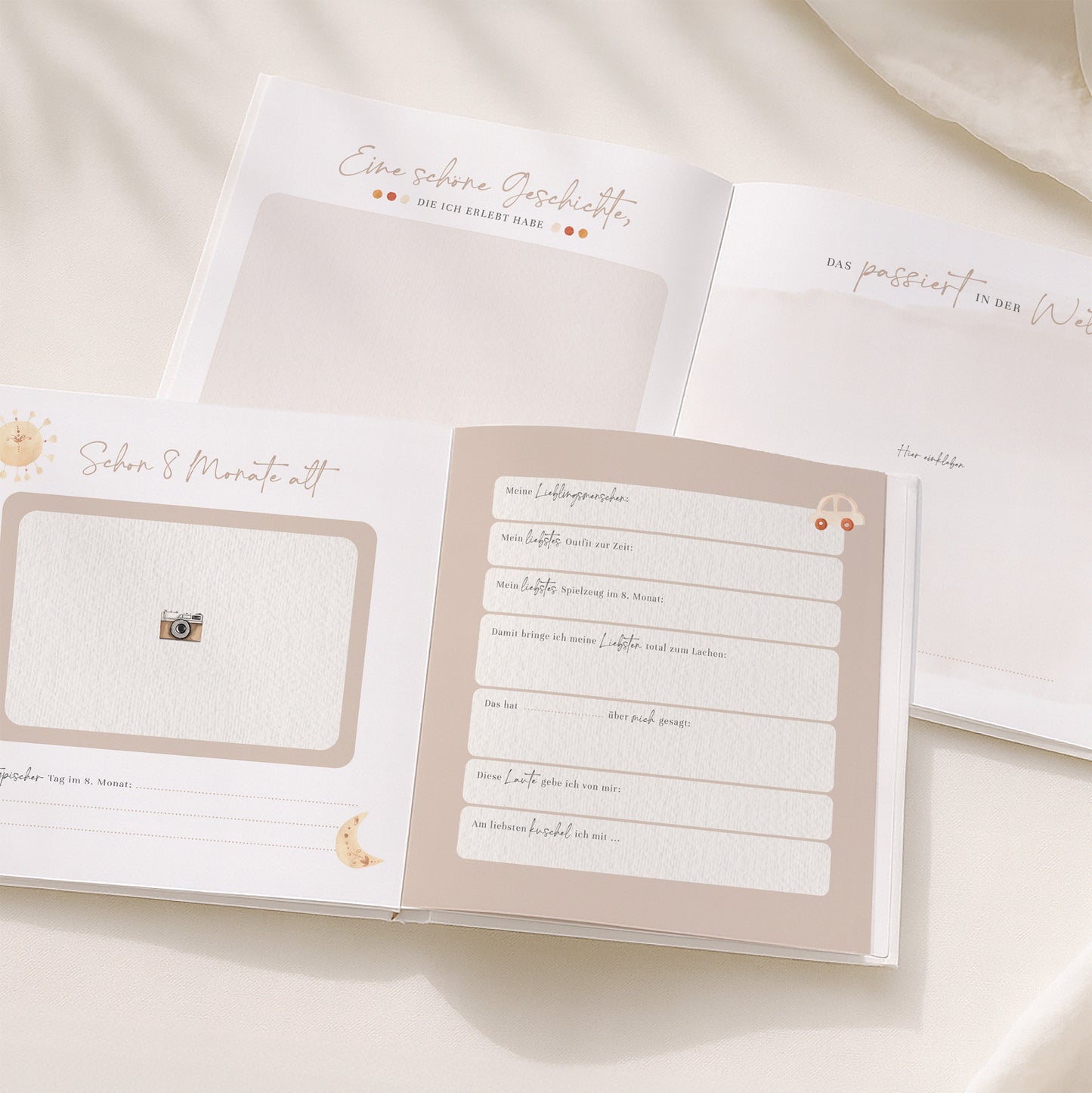 Babyalbum „Mein erstes Jahr“ – Boho in weiß & beige | Quadratisch