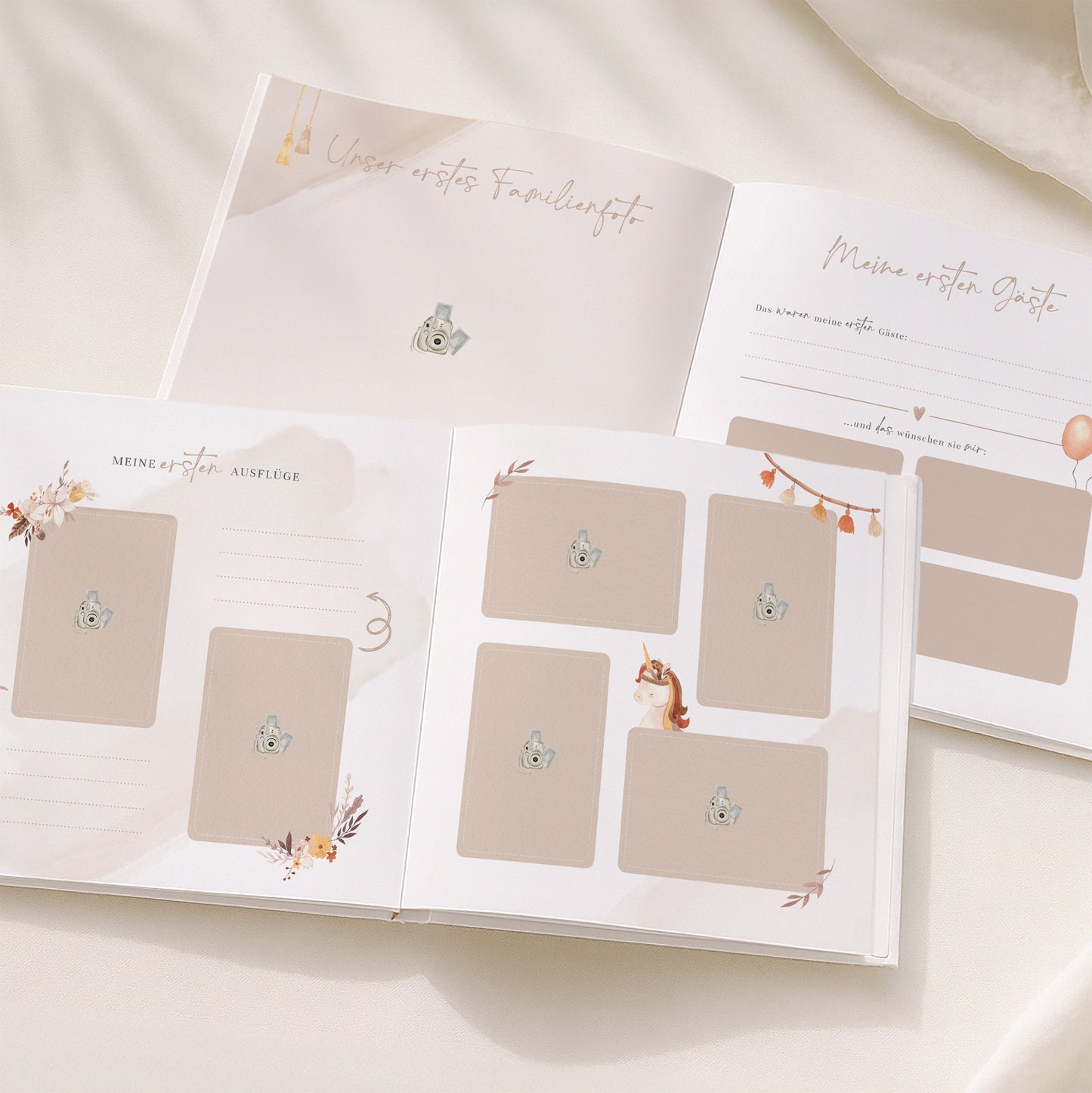 Babyalbum „Mein erstes Jahr“ – Boho in weiß & beige | Quadratisch