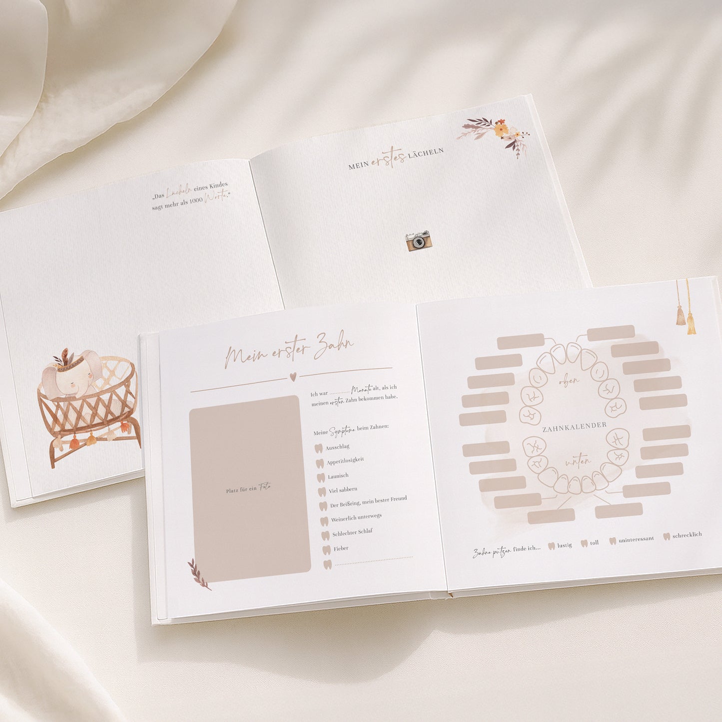 Babyalbum „Mein erstes Jahr“ – Boho in weiß & beige | Quadratisch