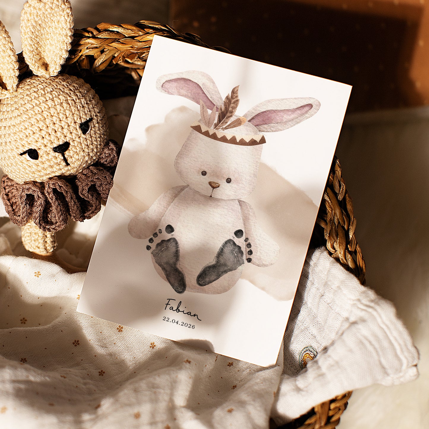 Fußabdruck Poster „Boho Hase“ – personalisierbar