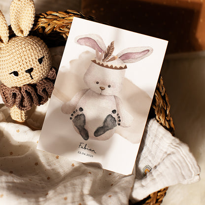 Fußabdruck Poster „Boho Hase“ – personalisierbar