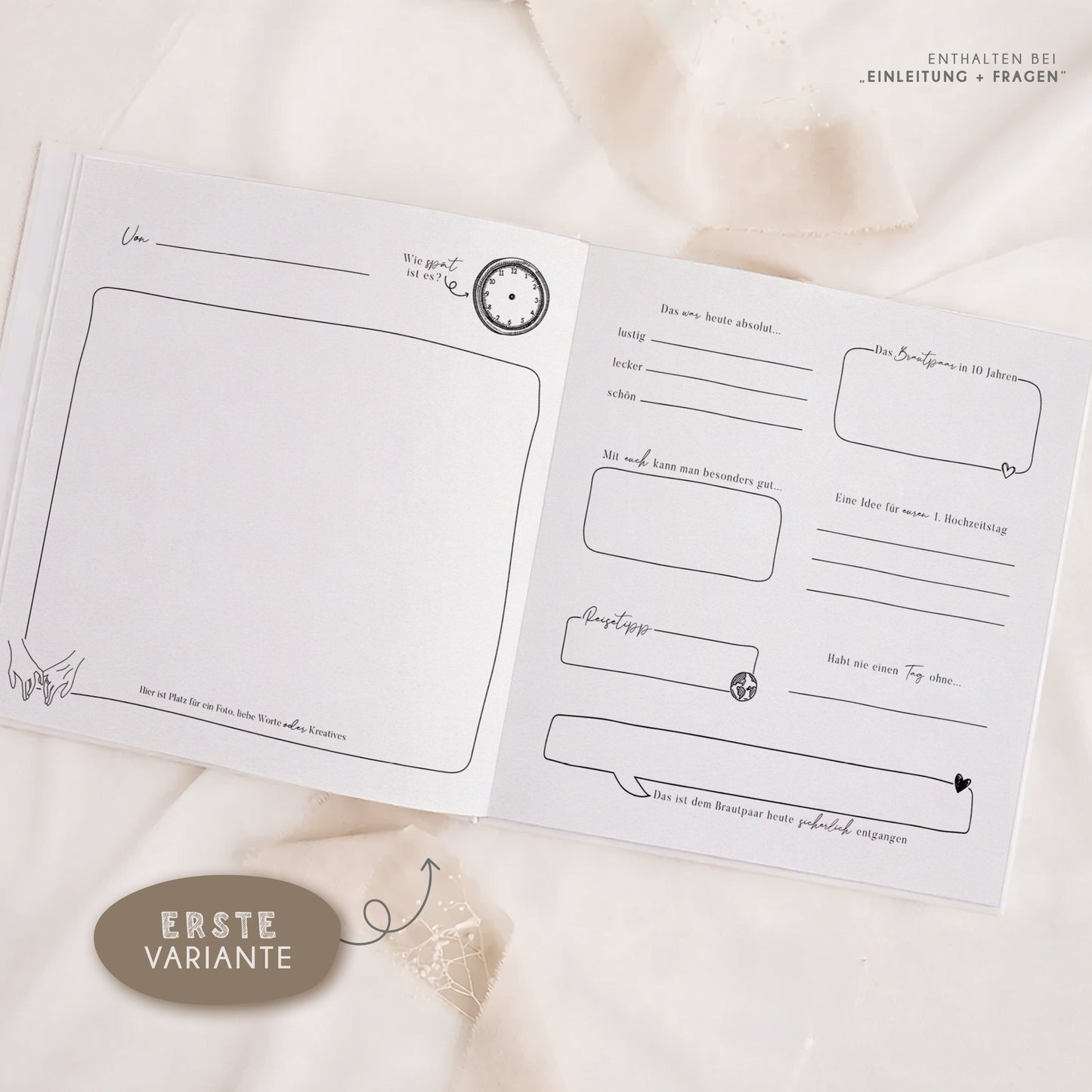 Personalisiertes Gästebuch Hochzeit – Lineart Hände