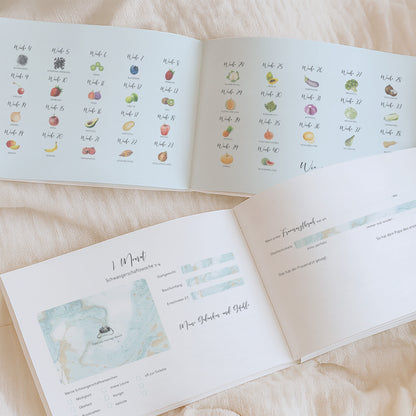 Schwangerschaftstagebuch "Kribbeln im Bauch" in mint & blau | DIN A4 quer