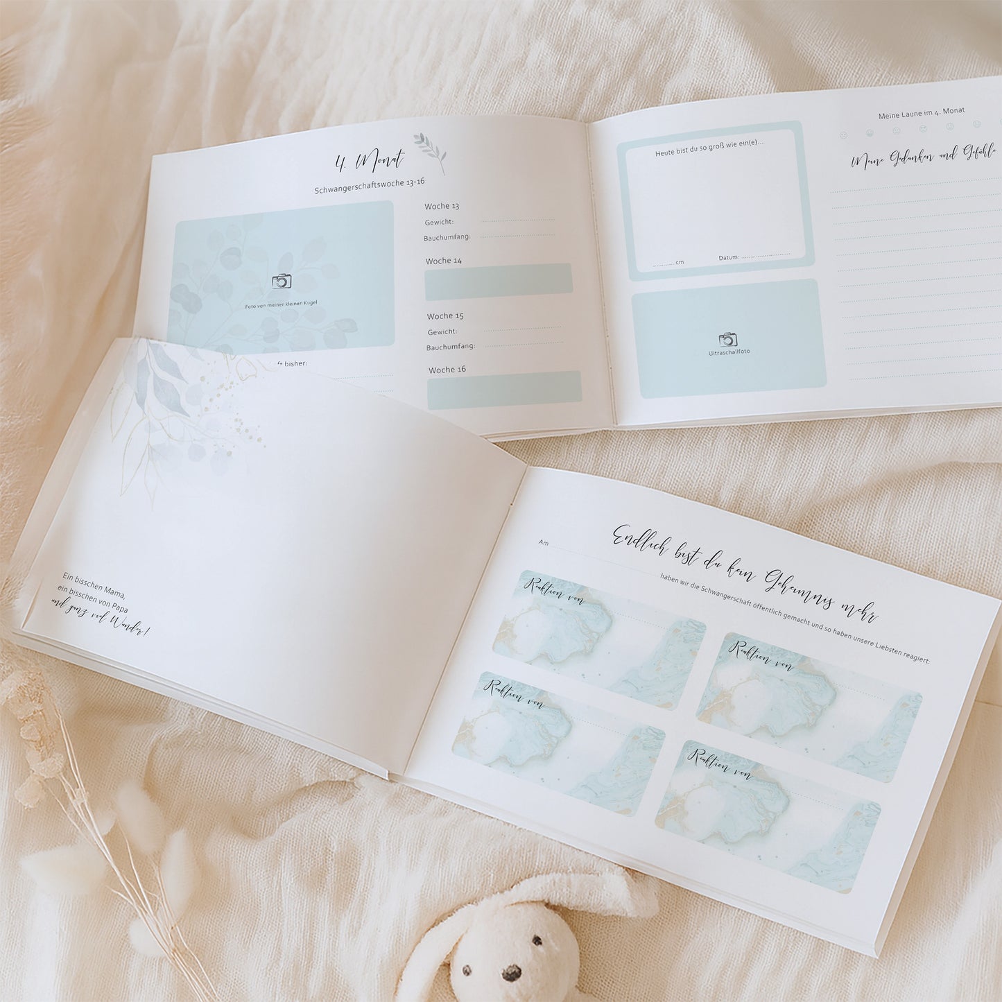 Schwangerschaftstagebuch "Kribbeln im Bauch" in mint & blau | DIN A4 quer