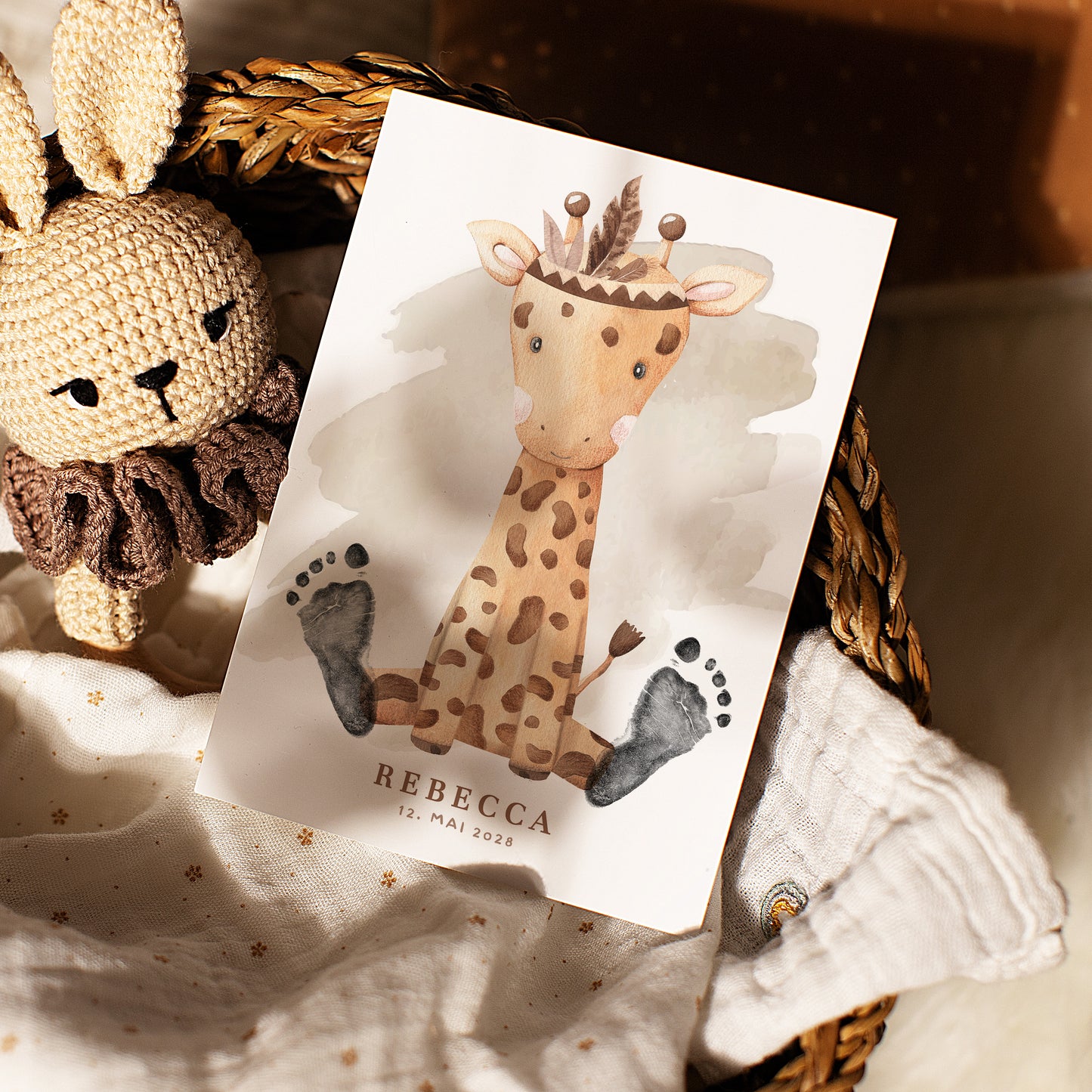 Fußabdruck Poster „ Boho Giraffe“ – personalisierbar