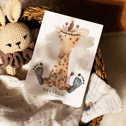 Fußabdruck Poster „ Boho Giraffe“ – personalisierbar
