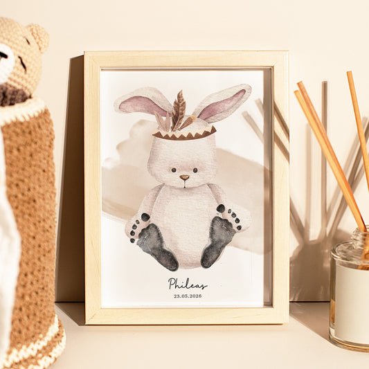 Fußabdruck Poster „Boho Hase“ – personalisierbar