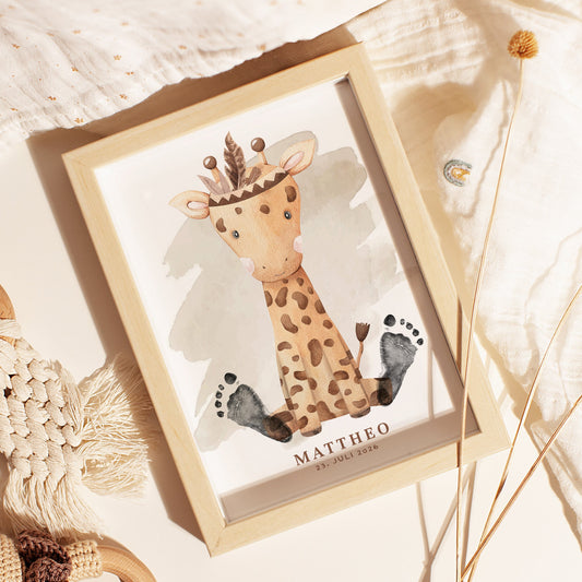 Fußabdruck Poster „ Boho Giraffe“ – personalisierbar