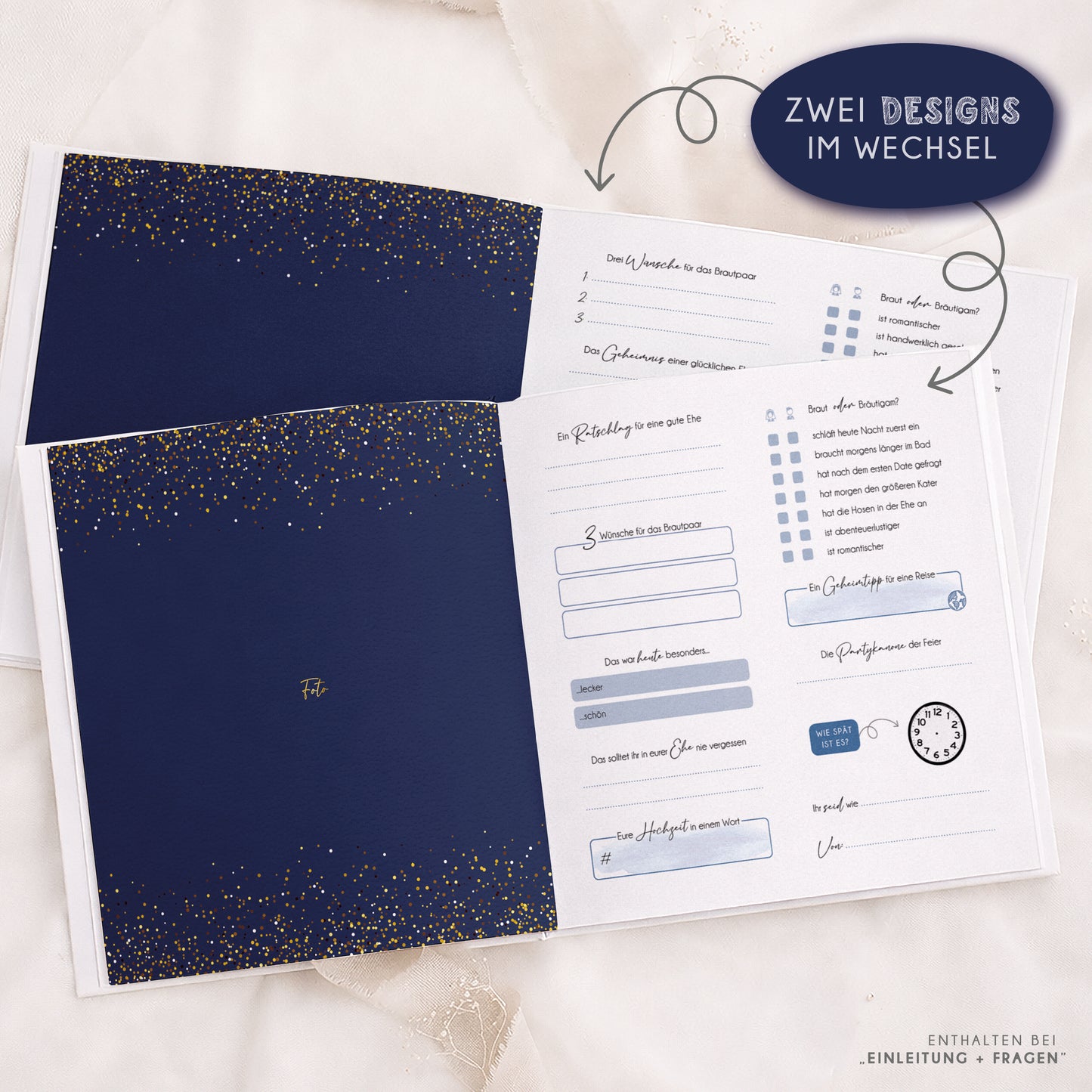 Personalisiertes Gästebuch Hochzeit – Glitzer Dunkelblau