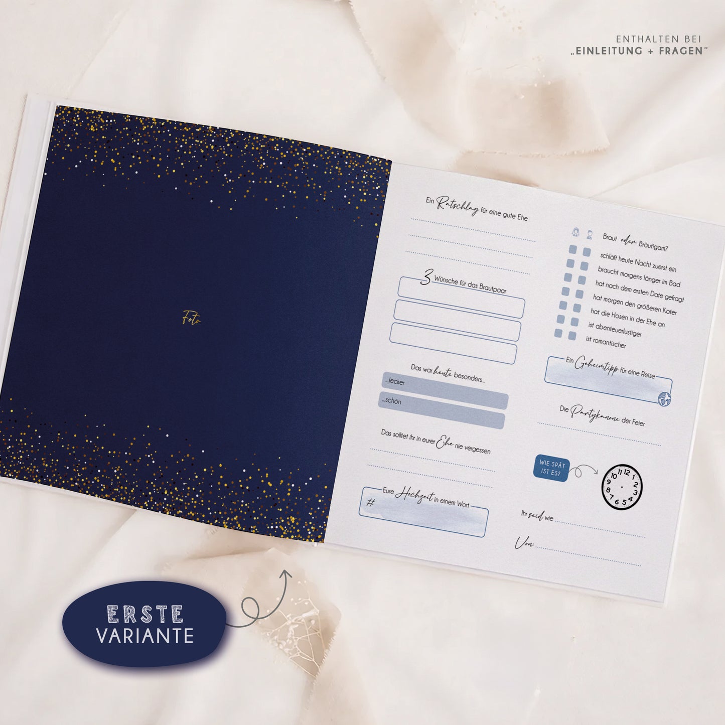 Personalisiertes Gästebuch Hochzeit – Glitzer Dunkelblau