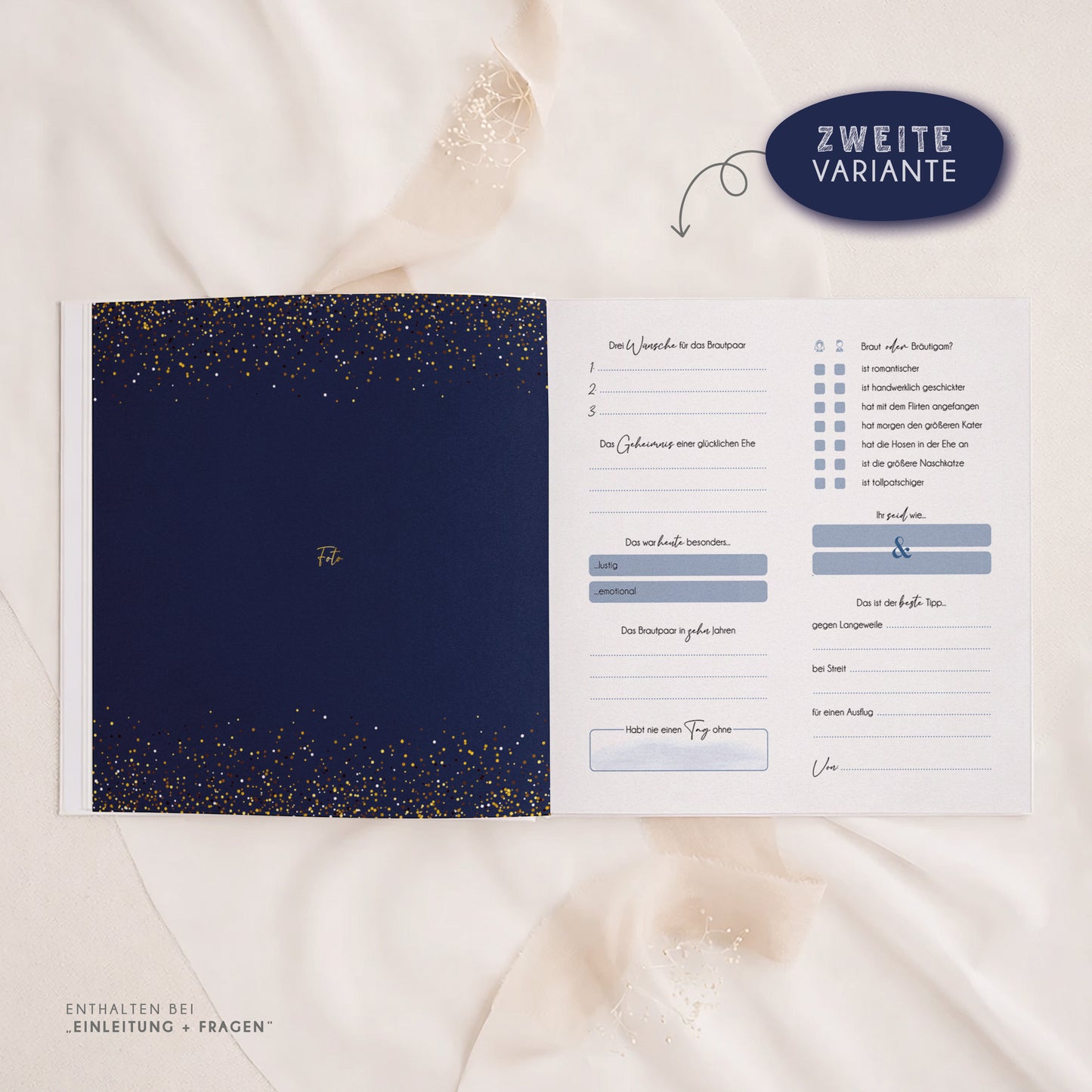 Personalisiertes Gästebuch Hochzeit – Glitzer Dunkelblau