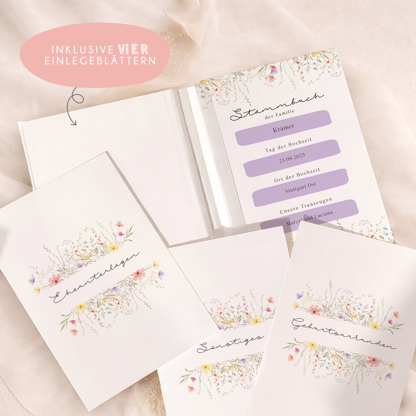 Stammbuch „Bunte Wildblumen“ – personalisiert zur Hochzeit