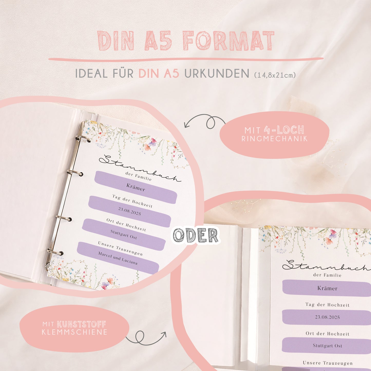 Stammbuch „Bunte Wildblumen“ – personalisiert zur Hochzeit