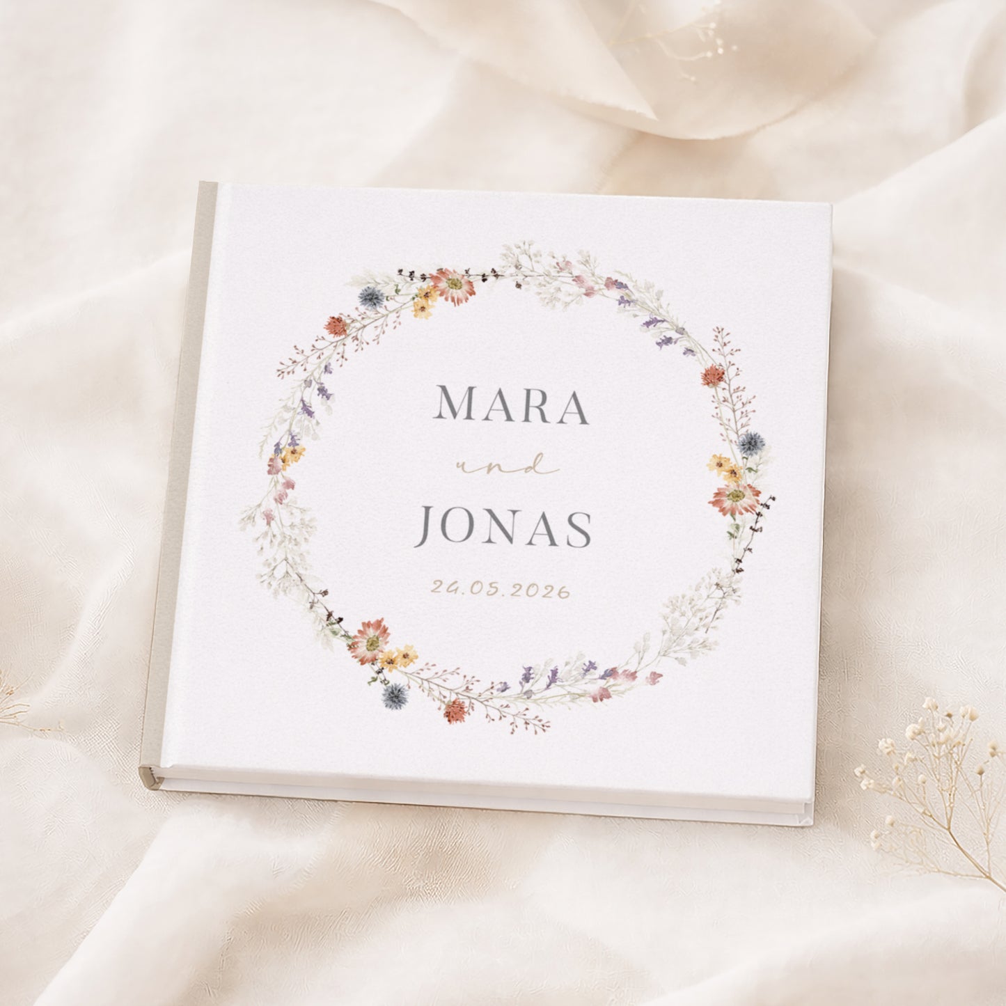 Personalisiertes Gästebuch Hochzeit – Boho Wildblumen Design
