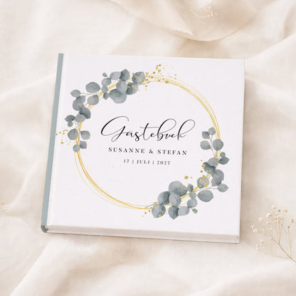 Personalisiertes Gästebuch Hochzeit – Eukalyptus Kranz