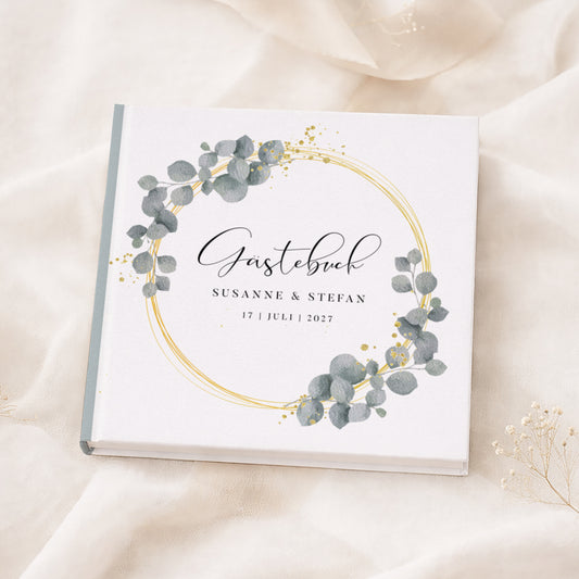 Personalisiertes Gästebuch Hochzeit – Eukalyptus Kranz