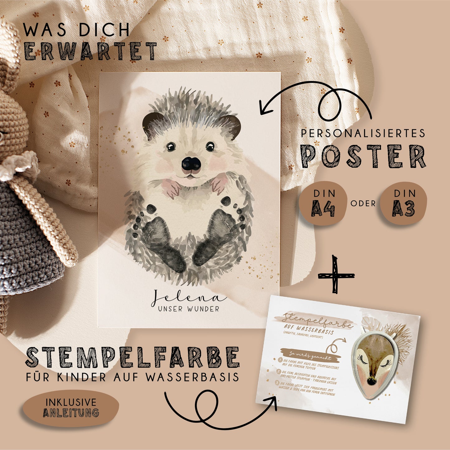 Fußabdruck Poster „Igel“ – personalisierbar