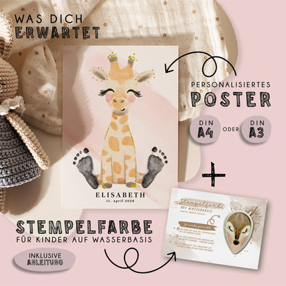 Fußabdruck Poster „Giraffe“ – personalisierbar