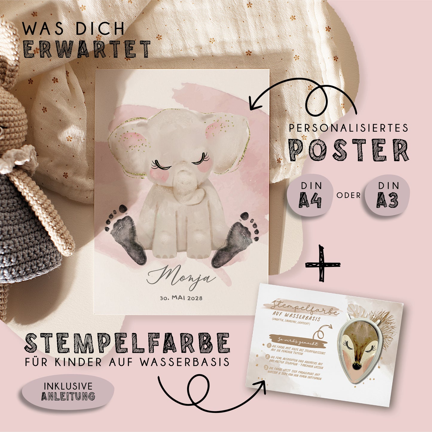 Fußabdruck Poster „Elefant“ – personalisierbar