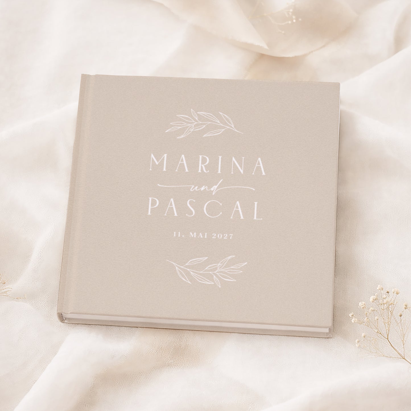 Personalisiertes Gästebuch Hochzeit – Soft Beige Eukalyptus