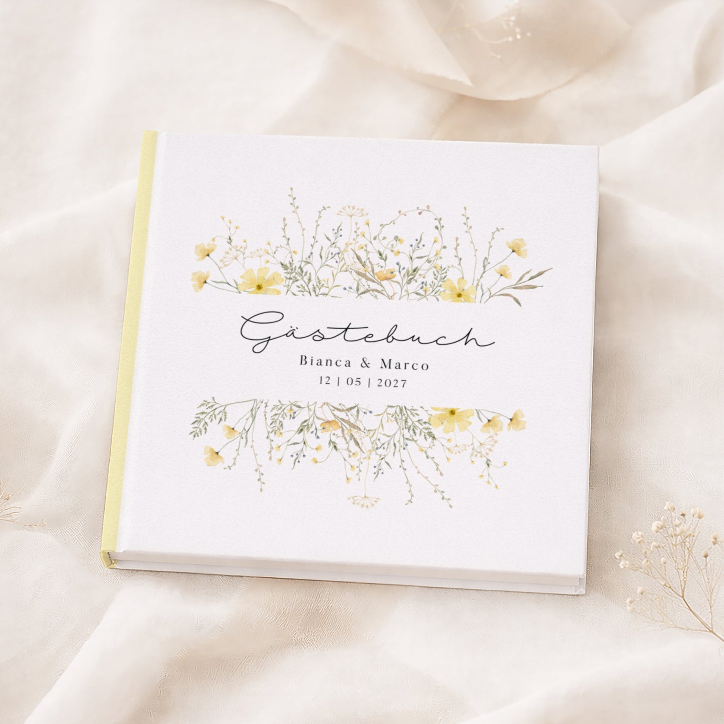 Personalisiertes Gästebuch Hochzeit – Gelbe Wildblumen