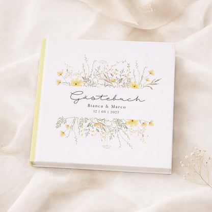Personalisiertes Gästebuch Hochzeit – Gelbe Wildblumen