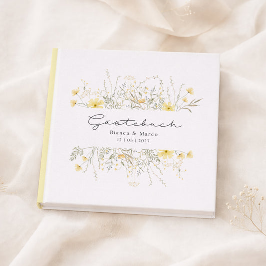 Personalisiertes Gästebuch Hochzeit – Gelbe Wildblumen