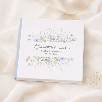 Personalisiertes Gästebuch Hochzeit – Blaue Wildblumen