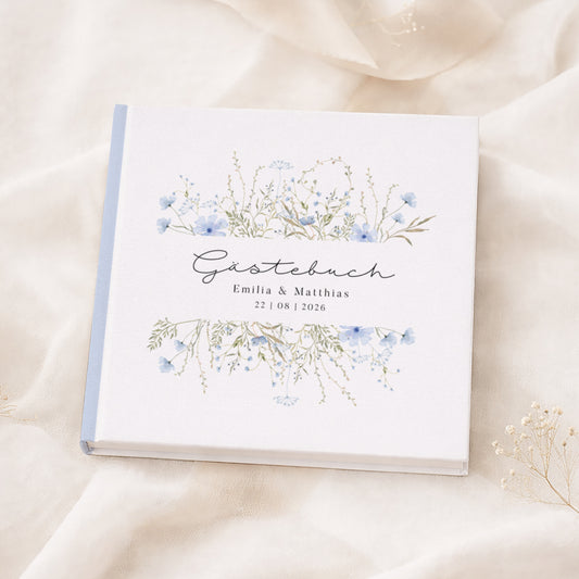 Personalisiertes Gästebuch Hochzeit – Blaue Wildblumen